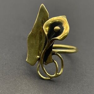 Vintage Gold Brass Calla Lily Ring Sz 7 Art Nouvea Lily Floral Jewelry